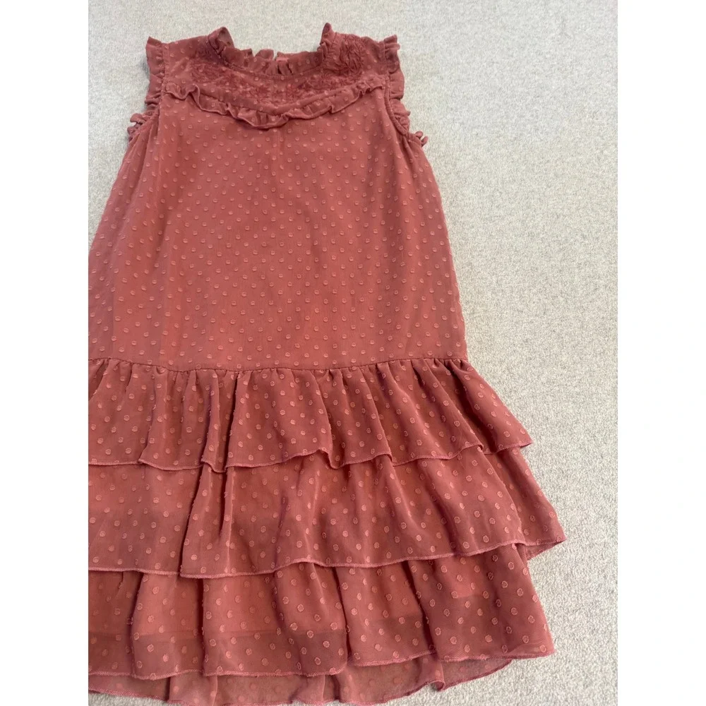 Girls Boutique Swiss Dot Ruffle Dress Sz 14 Dusty Rose Tiered Party Tween Flowy